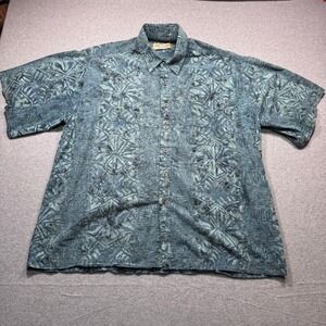 Johari West Mens 2XL Batik Hawaiian Shirt Blue Cotton Short Sleeve Button Up